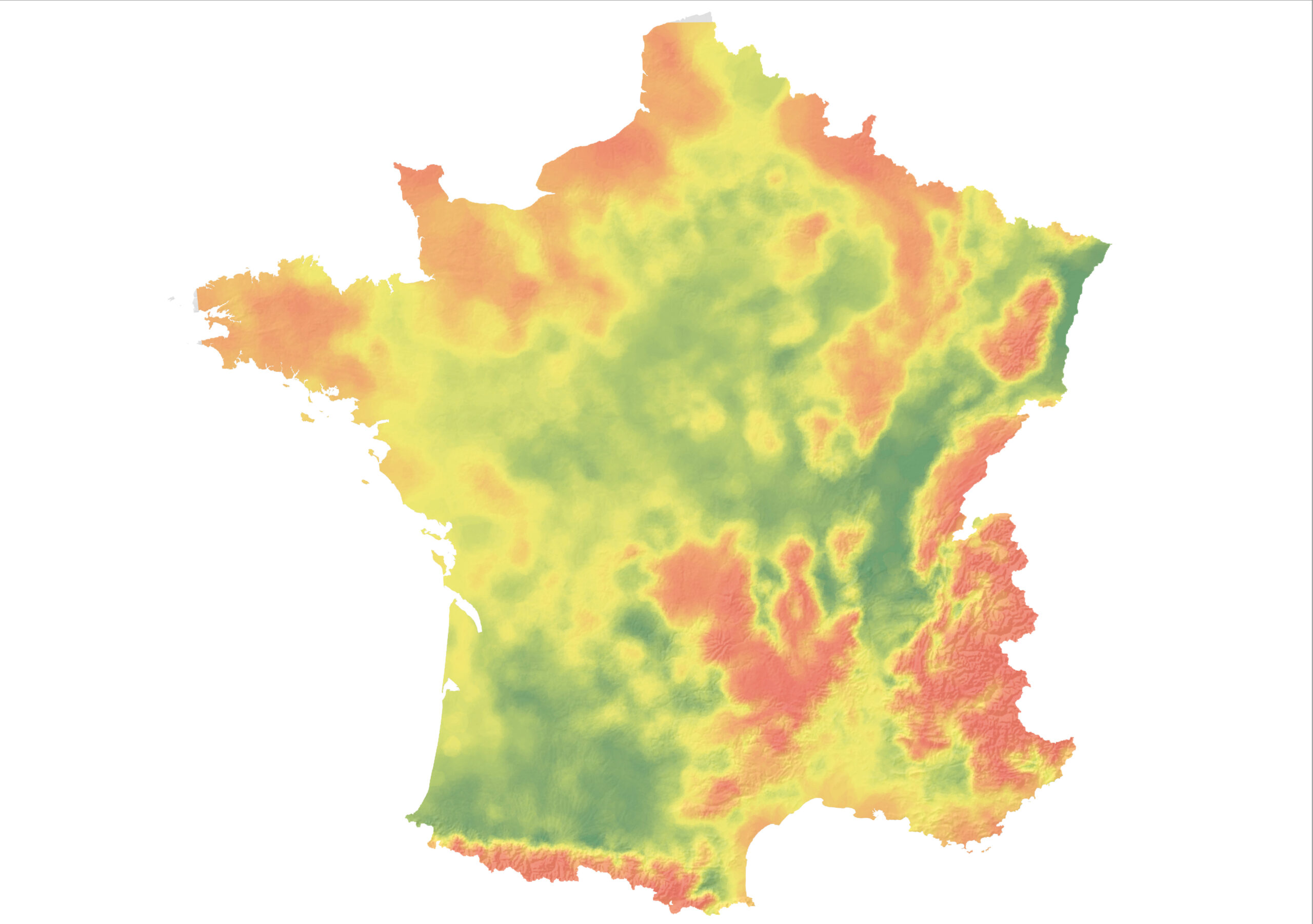 Distribution potentielle en France du châtaignier, 
